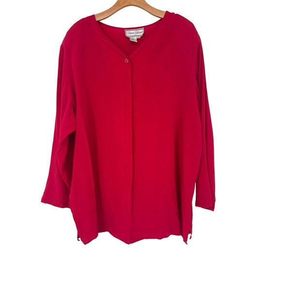 Diane Gilman Womens top tunic size 3X Red washable Silk Long Sleeve Blouse - Picture 1 of 5